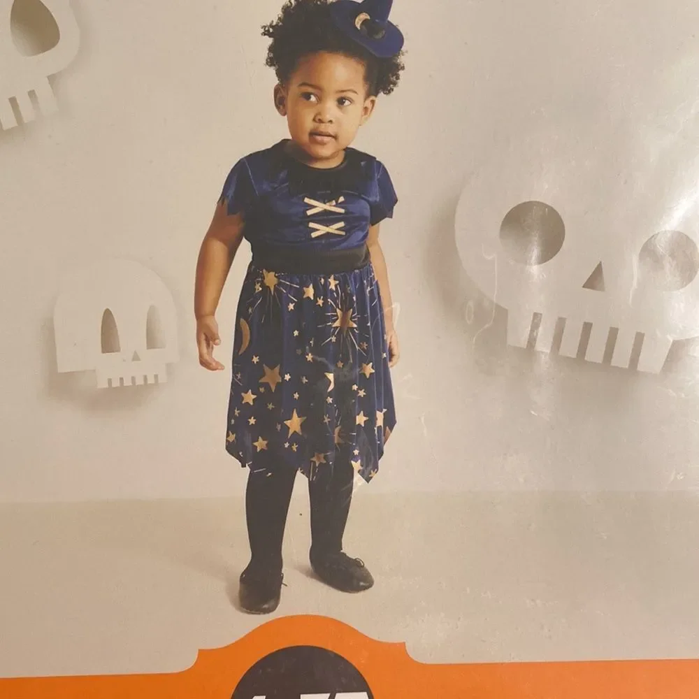 NWT Toddler Girl 4t-5t witch dress and headband Halloween Costume Navy Dress